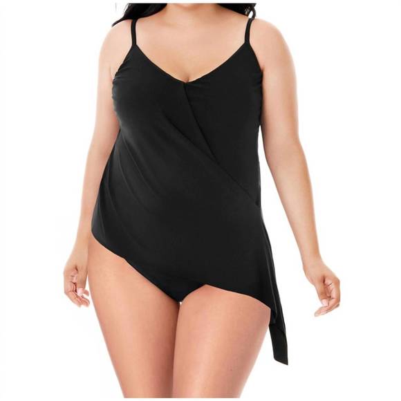 NEW MAGICSUIT plus size side tie v-neck alex underwire tankini top in black - Picture 3 of 3